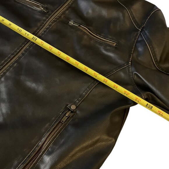 Guess Mens Black faux  Leather Jacket Y2K Brown Hoodie Size L vintage grunge - Picture 11 of 12